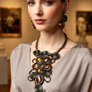 Elegant Gold and Brown Statement Necklace Set